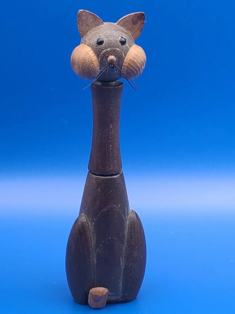 MCM Barware Wood Cheeky Cat Corkscrew plus Japan Miniature Cat AS IS